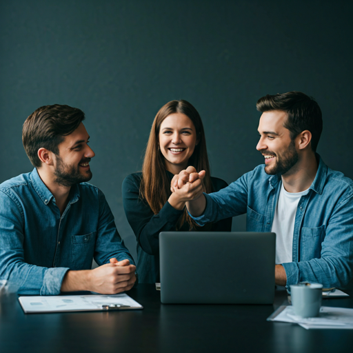 Start up team celebrating success together