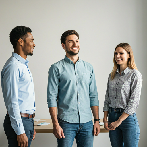 Smiling agile team having a stand up meeting